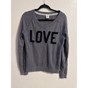PINK Victoria's Secret LOVE V-Neck Pullover Sweatshirt‎ Gray Comfy Small